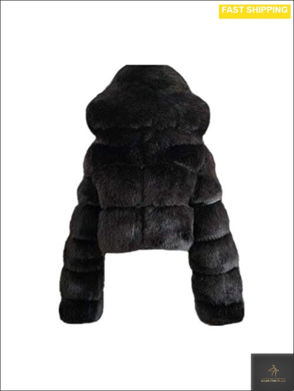 Faux Fur Hooded Short Coat Slim Fit Winter Overcoat